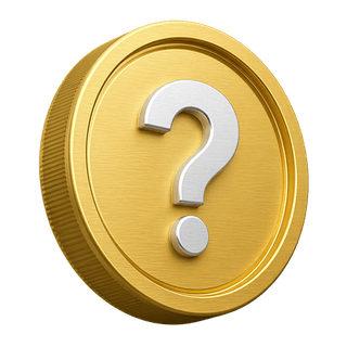 Ornamental 3D golden coin featuring a question mark on the FAQ page